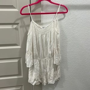 AEO White Eyelet Cold Shoulder Romper